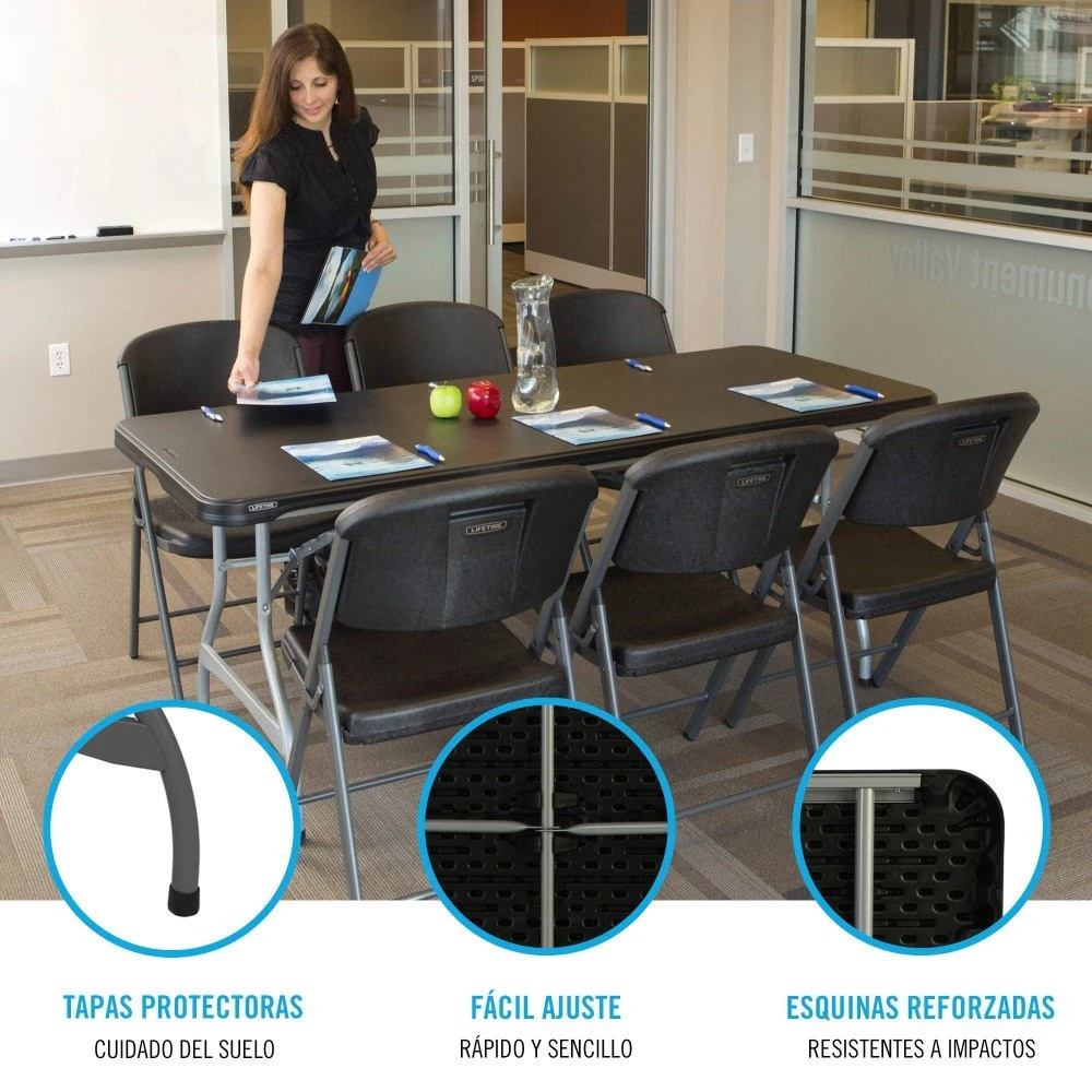 Mesa Rectangular Patas Plegables Negro LIFETIME 182 X 76 X 73,5 Cm 5 Mesa Rectangular Patas Plegables Negro LIFETIME 182 X 76 X 73,5 Cm - Imagen 3