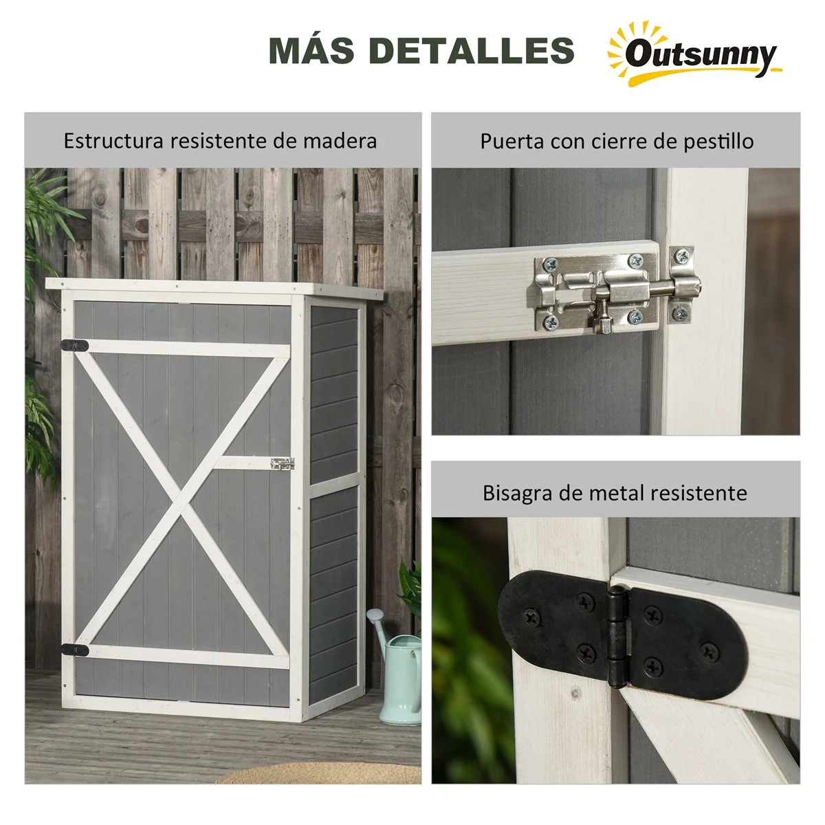 Outsunny Caseta De Jardín De Madera 75x56x115 Cm Armario Cobertizo De Exterior Para Herramientas Con 3 Estantes Interiores Puerta Con Pestillo Y Techo Asfáltico Gris 7 Outsunny Caseta De Jardín De Madera 75x56x115 Cm Armario Cobertizo De Exterior Para Herramientas Con 3 Estantes Interiores Puerta Con Pestillo Y Techo Asfáltico Gris - Imagen 6