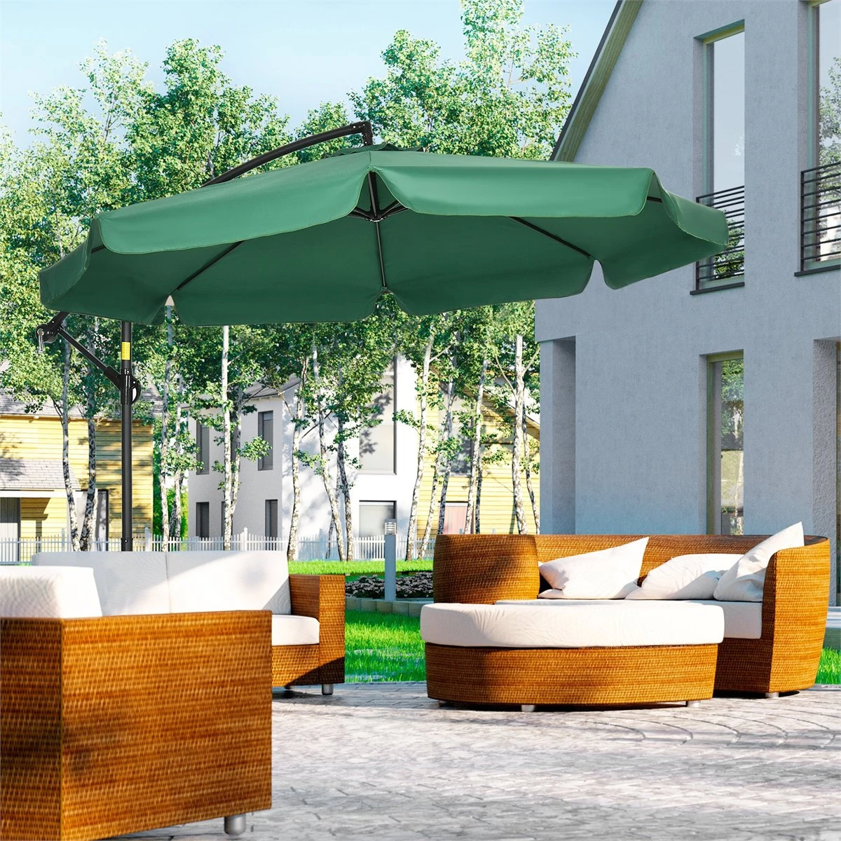 Outsunny Sombrilla De Jardín Ø293x240 Cm Parasol Excéntrico Con Rotación De 360° Manivela Base Cruzada Y Soporte De Acero Para Terraza Patio Balcón Verde 4 Outsunny Sombrilla De Jardín Ø293x240 Cm Parasol Excéntrico Con Rotación De 360° Manivela Base Cruzada Y Soporte De Acero Para Terraza Patio Balcón Verde - Imagen 2