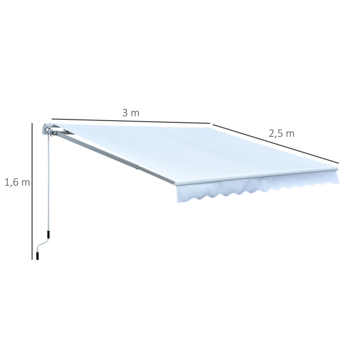 Outsunny Toldo Manual Plegable De Aluminio Ángulo Ajustable Con Manivela Para Exterior Balcón Jardín Terraza 3x2,5m Blanco 5 Outsunny Toldo Manual Plegable De Aluminio Ángulo Ajustable Con Manivela Para Exterior Balcón Jardín Terraza 3x2,5m Blanco - Imagen 3