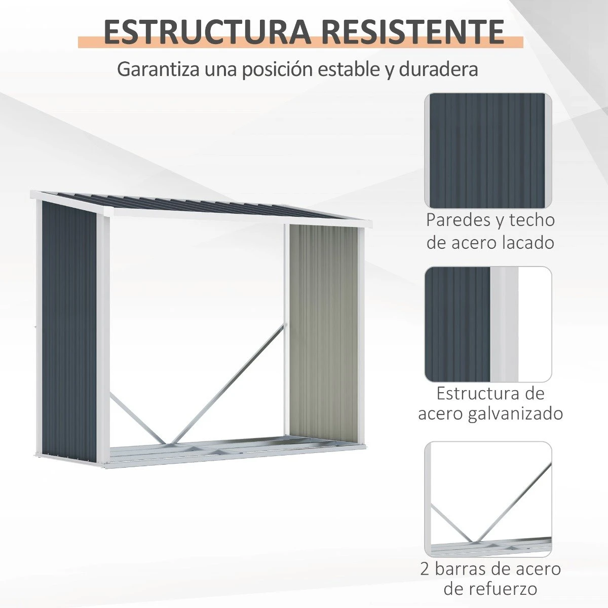 Outsunny Casetilla Para Leña Acero Galvanizado Cobertizo Leñero De Almacenamiento De Troncos Con Techo Inclinado Para Jardín Terraza Exterior 185x84x133,5/148,5 Cm Gris 8 Outsunny Casetilla Para Leña Acero Galvanizado Cobertizo Leñero De Almacenamiento De Troncos Con Techo Inclinado Para Jardín Terraza Exterior 185x84x133,5/148,5 Cm Gris - Imagen 6