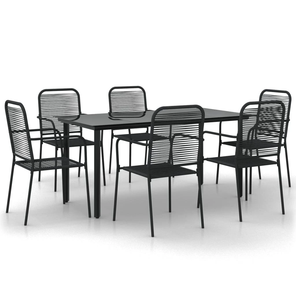 Juego De Comedor Jardín 7 Pzas Acero Y Cuerda De Algodón Negro VidaXL 4 Juego De Comedor Jardín 7 Pzas Acero Y Cuerda De Algodón Negro VidaXL - Imagen 2