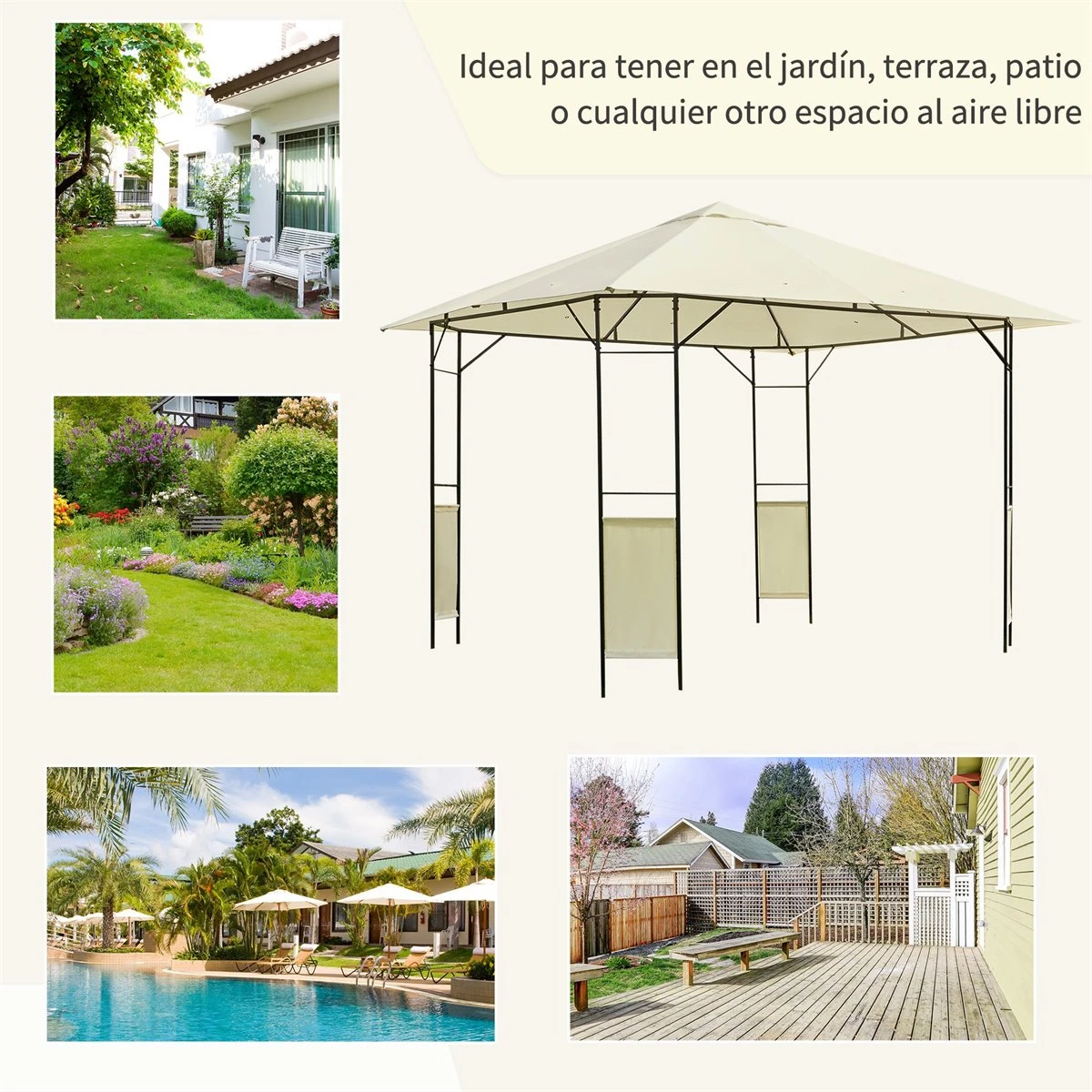 Outsunny Carpa 3x3x2.6m Cenador Jardin Marco De Acero Y 4 Paraviento Lateral Color Crema 8 Outsunny Carpa 3x3x2.6m Cenador Jardin Marco De Acero Y 4 Paraviento Lateral Color Crema - Imagen 6