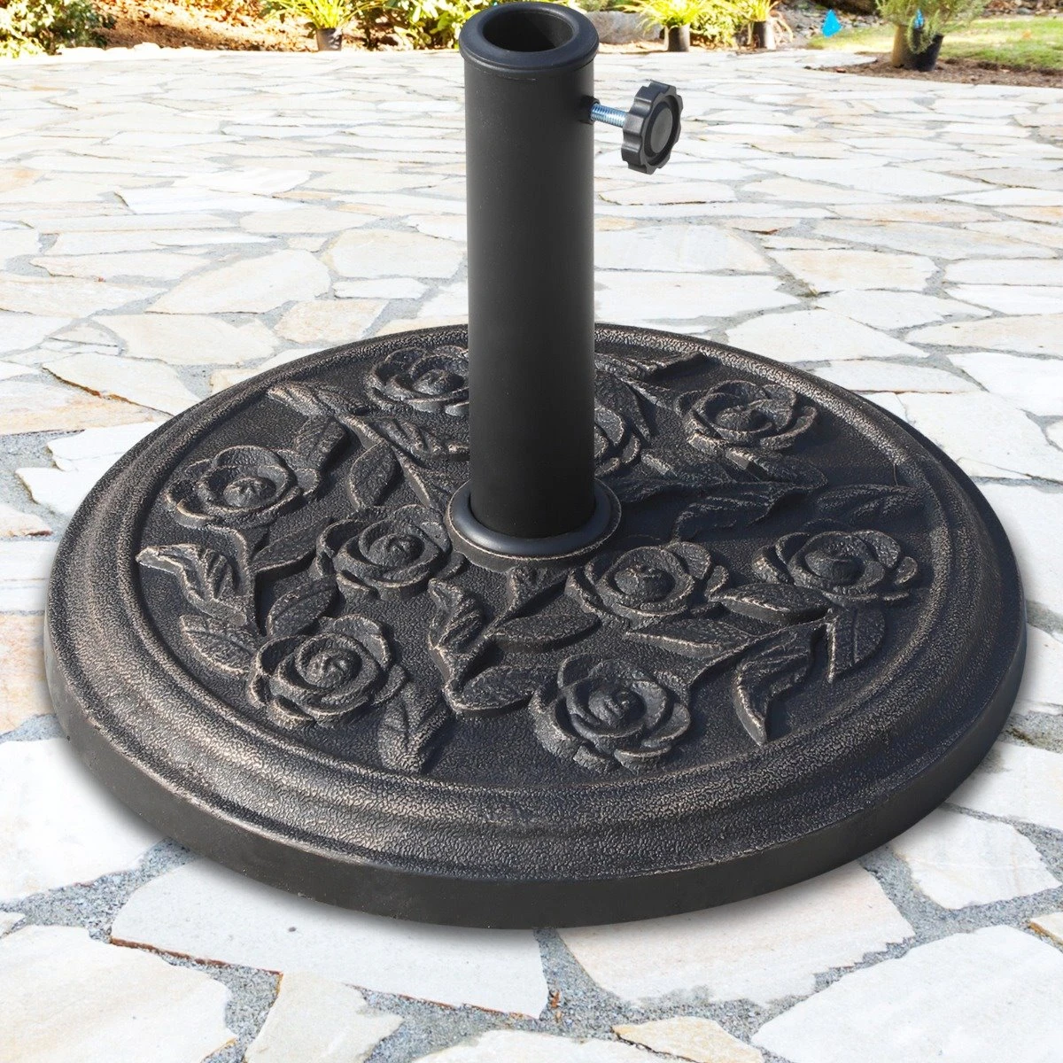 Outsunny Base Para Sombrilla De Jardín Peso Neto 9 Kg Soporte De Parasol Redondo De Resina Para Postes De 38mm/48mm Decorativo Para Terraza Patio Exterior Ø45,5x31 Cm Bronce 4 Outsunny Base Para Sombrilla De Jardín Peso Neto 9 Kg Soporte De Parasol Redondo De Resina Para Postes De 38mm/48mm Decorativo Para Terraza Patio Exterior Ø45,5x31 Cm Bronce - Imagen 2