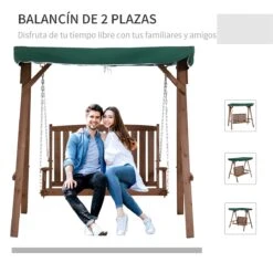 Outsunny Banco Columpio De Jardín De Madera Con Dosel Verde 160x120x165 Cm Carga 227 Kg Balancín Para Patio Jardín Terraza Exterior Protección Solar Marrón -OUTSUNNY TIENDA 290a0d2e8eff8e8098573bc072b38ab4581a9cd8 e8948d30e46244e8a354ff2a1816e43f