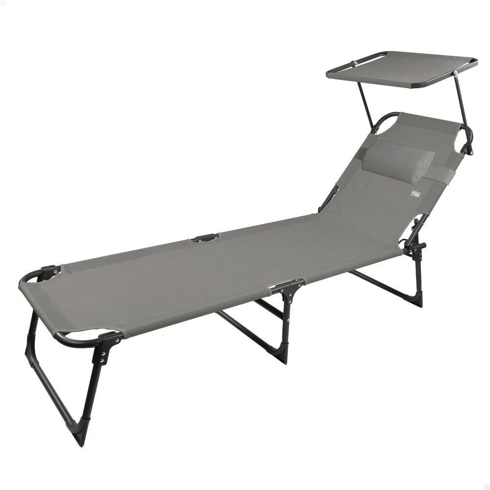 Tumbona Plegable Playa C/parasol Y Cojín Acolchado Gris Aktive 4 Tumbona Plegable Playa C/parasol Y Cojín Acolchado Gris Aktive - Imagen 2