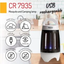Camry CR 7935 Lámpara Anti-mosquitos, Lámpara Camping LED 2 En 1, Recargable USB Radio Acción 40 M², Camping, 2 , Blanco/Negro -OUTSUNNY TIENDA 2afcbeb8021bc6cc63070c82784f53d37a876c47 b18aaa44545b4d0cbb44de4dfc4b2b89