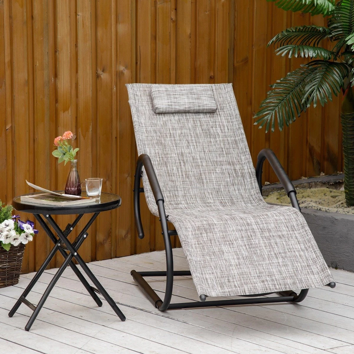 Outsunny Tumbona De Jardín Ergonómica Con Reposacabezas Reposapiés Y Reposabrazos Mecedora Tapizado En Tela Texteline Transpirable Para Terraza Patio 160x59,5x83 Cm Gris 10 Outsunny Tumbona De Jardín Ergonómica Con Reposacabezas Reposapiés Y Reposabrazos Mecedora Tapizado En Tela Texteline Transpirable Para Terraza Patio 160x59,5x83 Cm Gris - Imagen 8