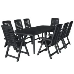 Conjunto De Comedor De Jardín 9 Piezas Plástico Gris Antracita VidaXL