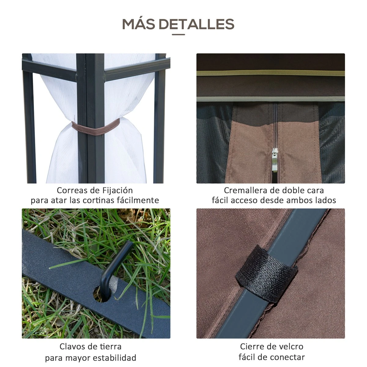 Outsunny Cenador De Jardín 3x3 M Pabellón Para Exterior Con Doble Techo De Ventilación 4 Mosquiteras Extraíbles Y Marco De Acero Protección Solar Para Fiestas Eventos Café 8 Outsunny Cenador De Jardín 3x3 M Pabellón Para Exterior Con Doble Techo De Ventilación 4 Mosquiteras Extraíbles Y Marco De Acero Protección Solar Para Fiestas Eventos Café - Imagen 6