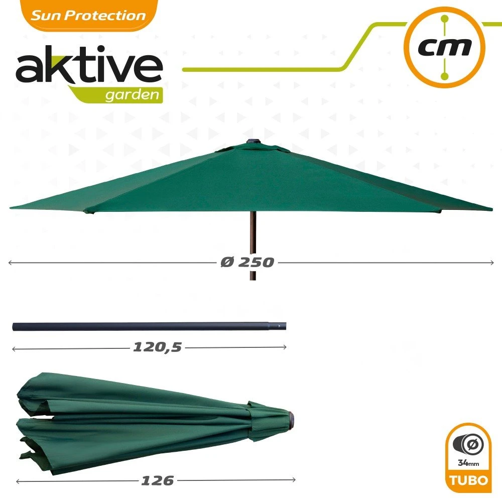 Parasol Hexagonal 250 Cm Color Verde Mástil Aluminio Aktive Garden 8 Parasol Hexagonal 250 Cm Color Verde Mástil Aluminio Aktive Garden - Imagen 6