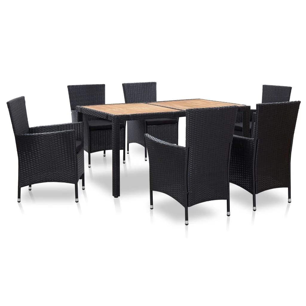 Set Comedor De Jardín 7 Piezas Y Cojines Ratán Sintético Negro VidaXL 3 Set Comedor De Jardín 7 Piezas Y Cojines Ratán Sintético Negro VidaXL