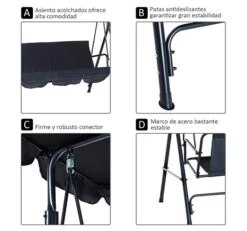 Outsunny Columpio De Jardín De 3 Plazas Silla Balancín Con Parasol Techo Ajustable En Ángulo Para Terraza Balcón Carga Máx. 200 Kg Acero 172x110x153 Cm Negro 15 Outsunny Columpio De Jardín De 3 Plazas Silla Balancín Con Parasol Techo Ajustable En Ángulo Para Terraza Balcón Carga Máx. 200 Kg Acero 172x110x153 Cm Negro -OUTSUNNY TIENDA 2e65809c0d3456fd47bb57dd3b42489d575d9463 1b1236f22c6146fda601a43e71aee7fe