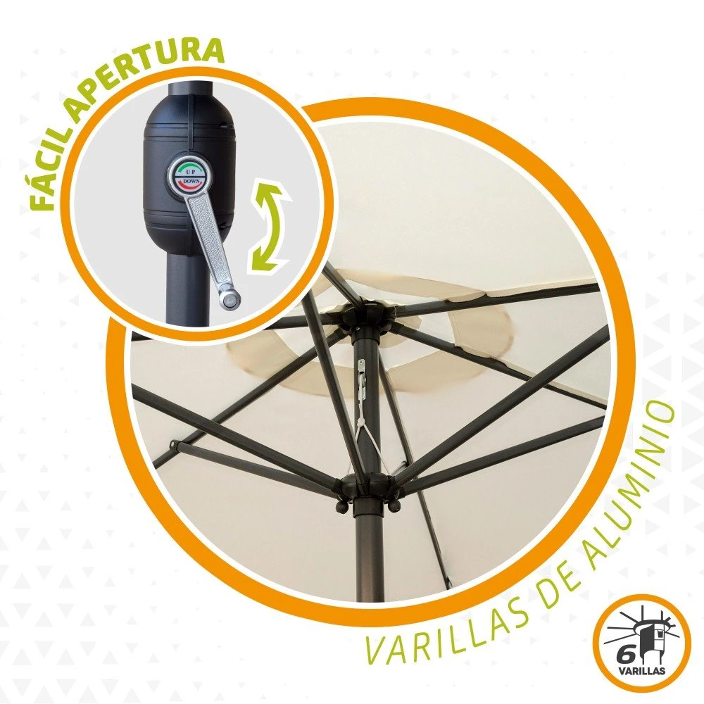 Sombrilla Para Terraza Y Jardín Ø270 Cm C/protección UV50 Aktive 7 Sombrilla Para Terraza Y Jardín Ø270 Cm C/protección UV50 Aktive - Imagen 5