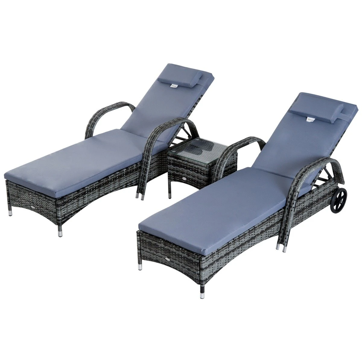 Outsunny Set De 2 Tumbonas Chaise Longue + 1 Mesa De Ratan Para Jardín O Terraza Sillas Con Cojín Y Respaldo Ajustable A 5 Niveles (Gris) 3 Outsunny Set De 2 Tumbonas Chaise Longue + 1 Mesa De Ratan Para Jardín O Terraza Sillas Con Cojín Y Respaldo Ajustable A 5 Niveles (Gris)
