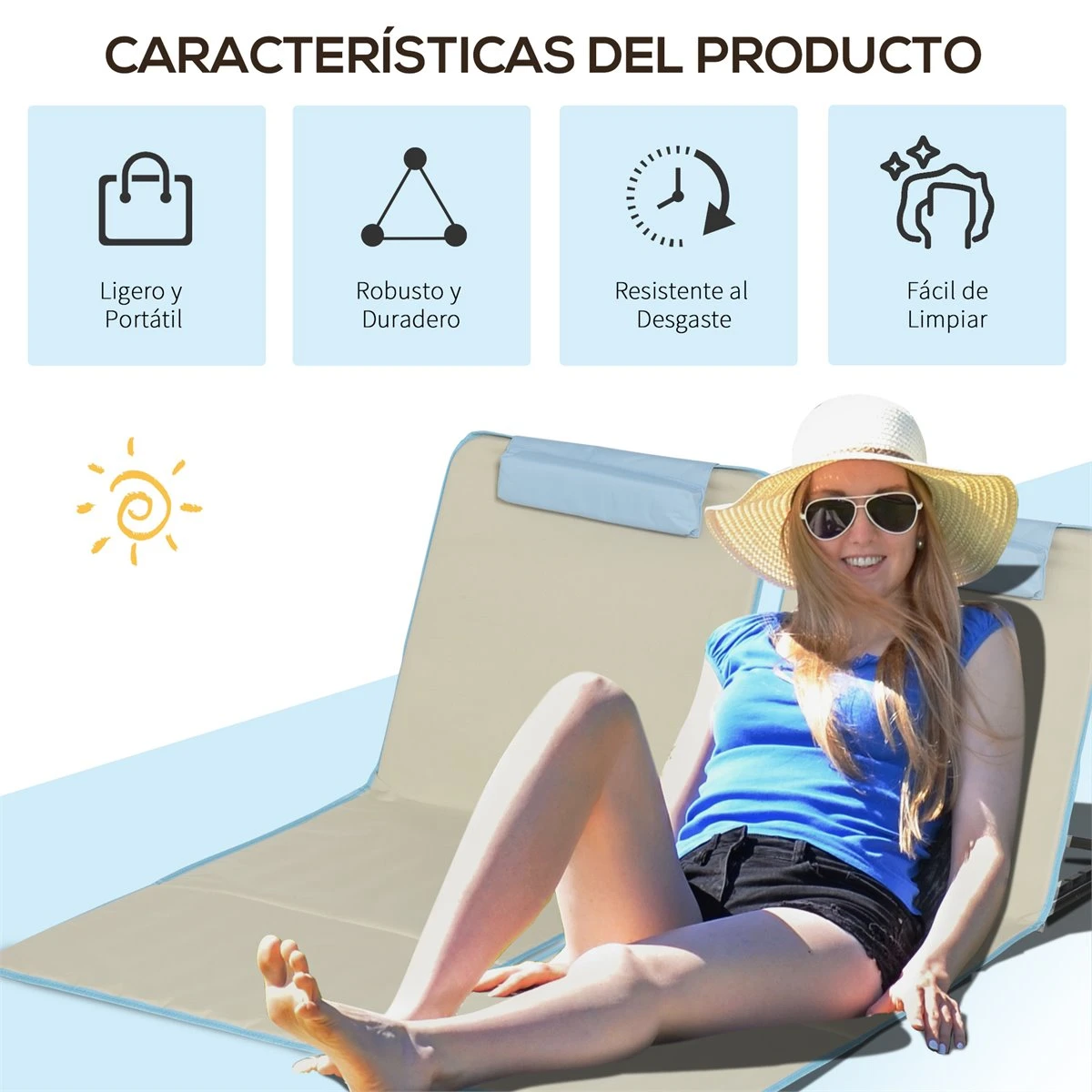 Outsunny Set De 2 Esteras De Playa Plegables 124x53x50 Cm Con Respaldo Ajustable Y Reposacabezas Esterillas De Playa Tela Oxford Acero Con Bolsa De Transporte Beige 9 Outsunny Set De 2 Esteras De Playa Plegables 124x53x50 Cm Con Respaldo Ajustable Y Reposacabezas Esterillas De Playa Tela Oxford Acero Con Bolsa De Transporte Beige - Imagen 7