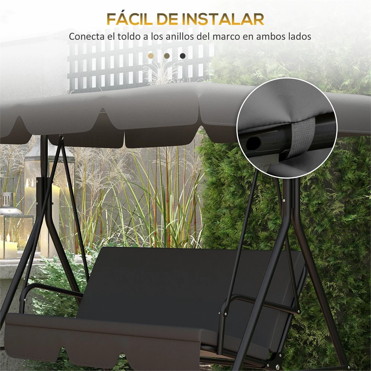 Outsunny Toldo De Repuesto Para Columpio De 3 Plazas Techo Universal Para Balancín De Jardín Tela De Poliéster Protección Solar 156x117x15 Cm Gris 7 Outsunny Toldo De Repuesto Para Columpio De 3 Plazas Techo Universal Para Balancín De Jardín Tela De Poliéster Protección Solar 156x117x15 Cm Gris - Imagen 5