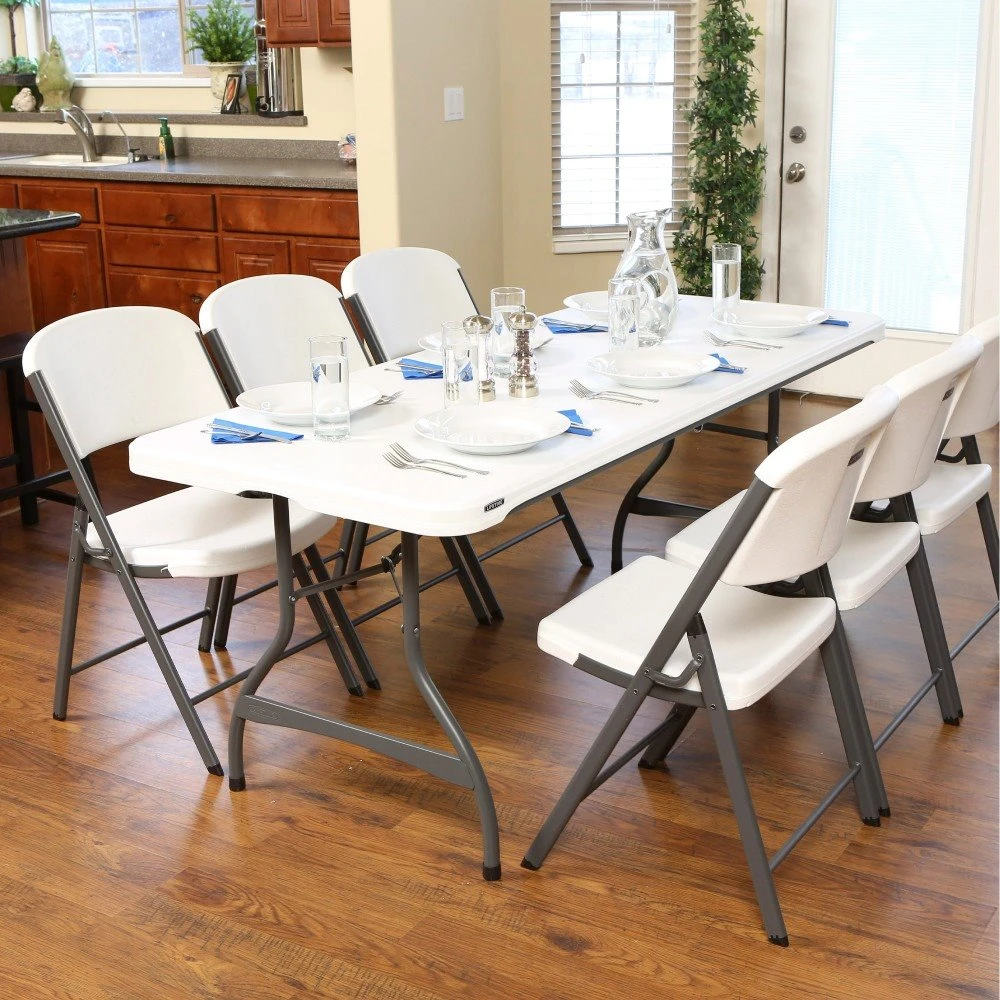 Mesa Rectangular Patas Plegables Blanco Efecto Granito LIFETIME 182 X 76 X 73,5 Cm 9 Mesa Rectangular Patas Plegables Blanco Efecto Granito LIFETIME 182 X 76 X 73,5 Cm - Imagen 7