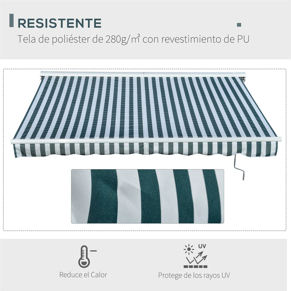 Outsunny Toldo Eléctrico Retráctil Con Función Manual Con Manivela Y Mando A Distancia 300x250 Cm Para Ventanas Puertas De Rayas Verde Y Blanco 7 Outsunny Toldo Eléctrico Retráctil Con Función Manual Con Manivela Y Mando A Distancia 300x250 Cm Para Ventanas Puertas De Rayas Verde Y Blanco - Imagen 5