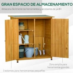 Outsunny Armario De Jardín De Madera 110x55x117 Cm 0,45 M² Cobertizo Para Almacenaje De Herramientas Con Techo Asfáltico 3 Estantes Y 2 Puertas Para Exterior Terraza Natural -OUTSUNNY TIENDA 33f7185ffe679b8dfdb936b553338d0261340560 980a86743ef645618554dd50a763d05d