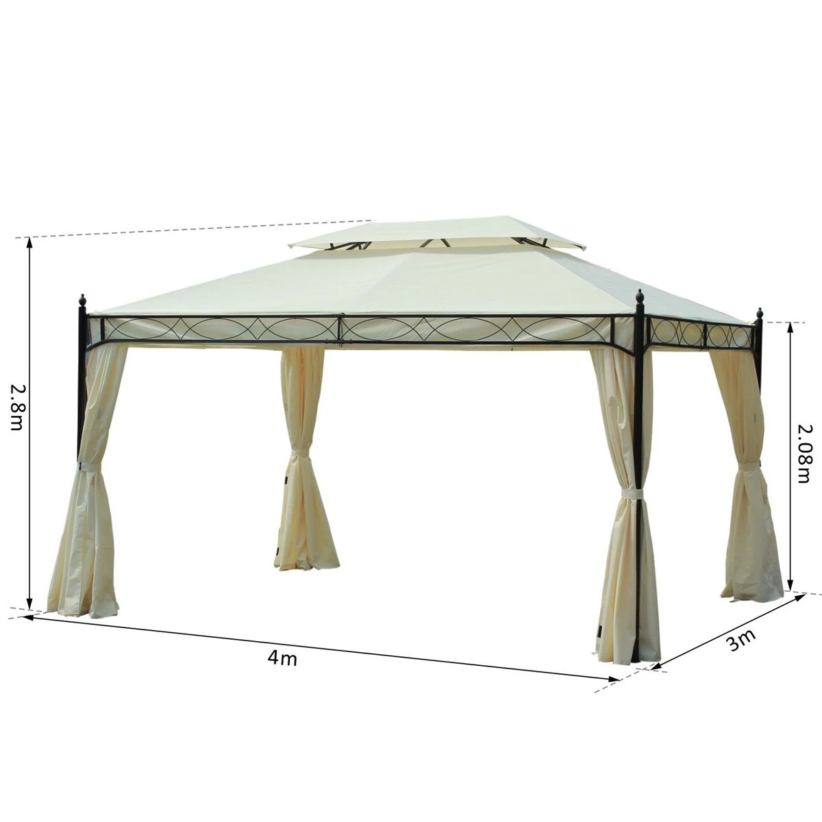 Outsunny Cenador De Jardín 4x3m Pabellón Con Techo Doble Transpirable Y 4 Cortinas Laterales Extraíbles Carpa De Acero Para Fiestas Bodas Eventos Al Aire Libre Crema 5 Outsunny Cenador De Jardín 4x3m Pabellón Con Techo Doble Transpirable Y 4 Cortinas Laterales Extraíbles Carpa De Acero Para Fiestas Bodas Eventos Al Aire Libre Crema - Imagen 3