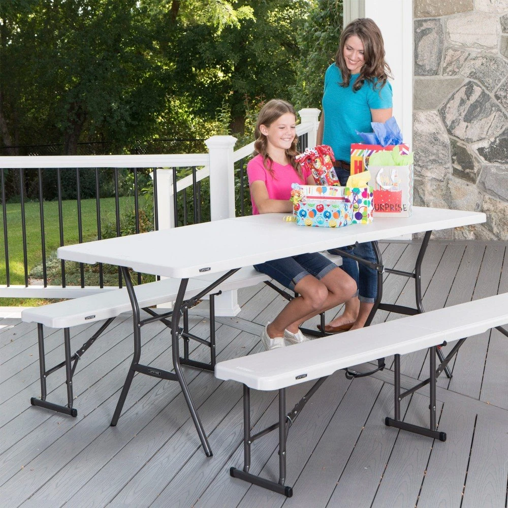 Mesa Rectangular Plegable Blanco Efecto Granito LIFETIME 184 X 76 X 73,5 Cm 9 Mesa Rectangular Plegable Blanco Efecto Granito LIFETIME 184 X 76 X 73,5 Cm - Imagen 7