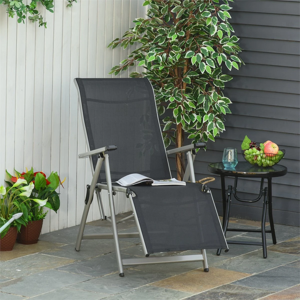 Outsunny Tumbona Plegable De Jardín Sillón Ajustable En 10 Posiciones Con Respaldo Alto Y Reposapiés Transpirable Carga Máx. 120 Kg 78x58x110 Cm Negro 4 Outsunny Tumbona Plegable De Jardín Sillón Ajustable En 10 Posiciones Con Respaldo Alto Y Reposapiés Transpirable Carga Máx. 120 Kg 78x58x110 Cm Negro - Imagen 2