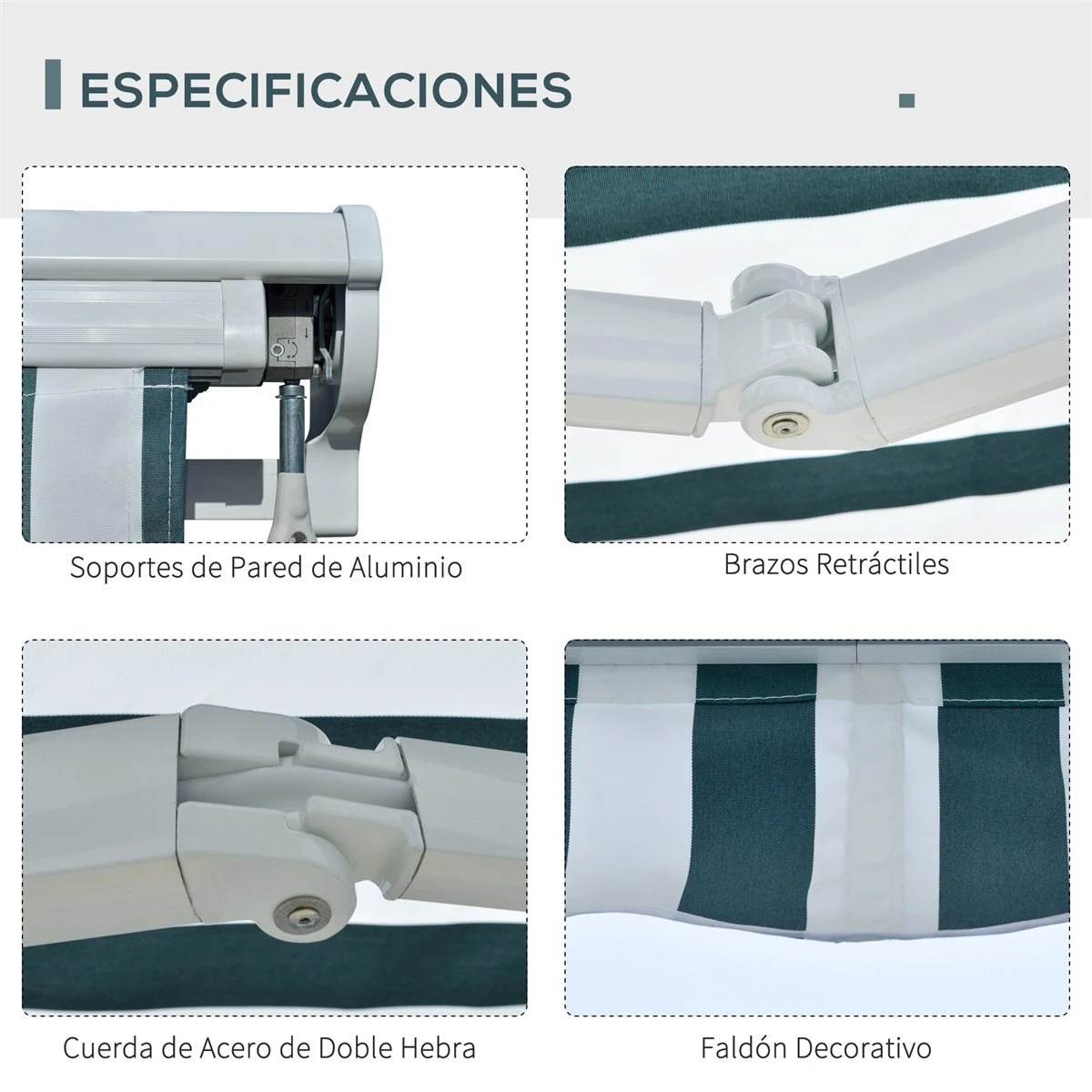 Outsunny Toldo Eléctrico Retráctil Con Función Manual Con Manivela Y Mando A Distancia 300x250 Cm Para Ventanas Puertas De Rayas Verde Y Blanco 8 Outsunny Toldo Eléctrico Retráctil Con Función Manual Con Manivela Y Mando A Distancia 300x250 Cm Para Ventanas Puertas De Rayas Verde Y Blanco - Imagen 6