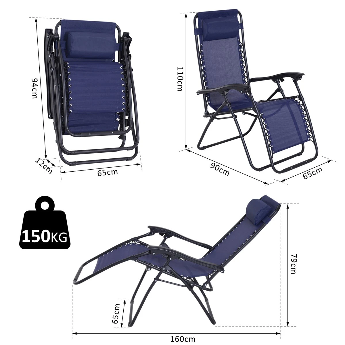 Outsunny Tumbona Plegable De Jardín Silla Gravedad Cero Sillón De Playa Relajante Texteline Marco Acero Carga 120kg 90x65x110 Cm Azul 5 Outsunny Tumbona Plegable De Jardín Silla Gravedad Cero Sillón De Playa Relajante Texteline Marco Acero Carga 120kg 90x65x110 Cm Azul - Imagen 3