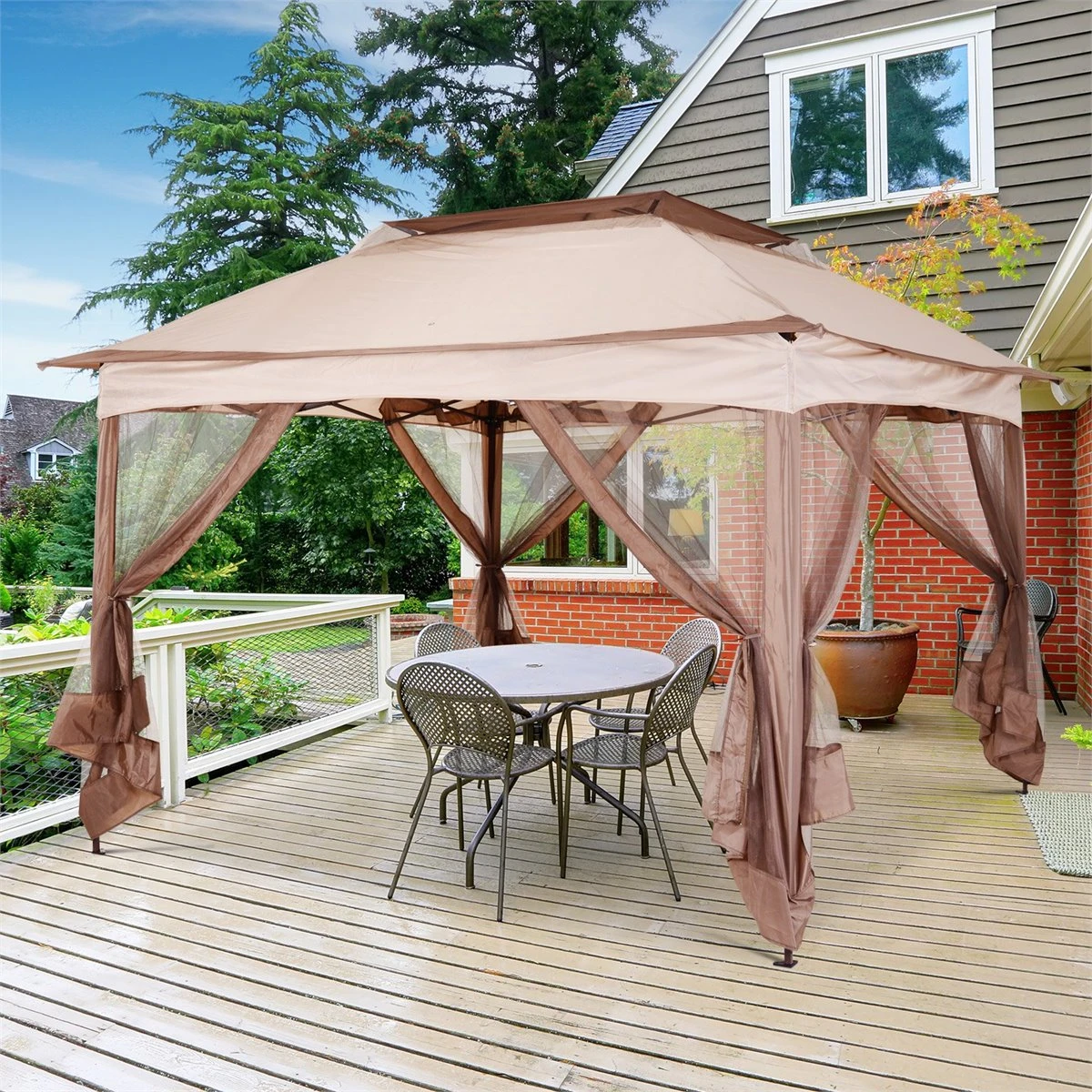 Outsunny Carpa Plegable 3.25x3.25m Gazebo Pabellón Cenador Jardín Doble Techo Mosquitera Bolsa Transporte Marco Acero Tela Poliéster Resistente De Agua 4 Outsunny Carpa Plegable 3.25x3.25m Gazebo Pabellón Cenador Jardín Doble Techo Mosquitera Bolsa Transporte Marco Acero Tela Poliéster Resistente De Agua - Imagen 2