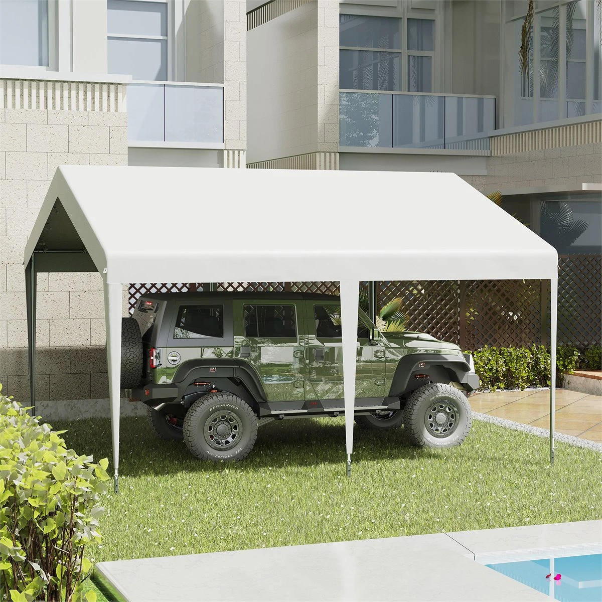 Outsunny Carpa Garaje Para Coche 4x4 M Cochera Portátil Impermeable Pabellón Gazebo De Jardín Patio Exterior Con Accesorios Para Eventos Fiestas Metal Galvanizado Blanco 4 Outsunny Carpa Garaje Para Coche 4x4 M Cochera Portátil Impermeable Pabellón Gazebo De Jardín Patio Exterior Con Accesorios Para Eventos Fiestas Metal Galvanizado Blanco - Imagen 2