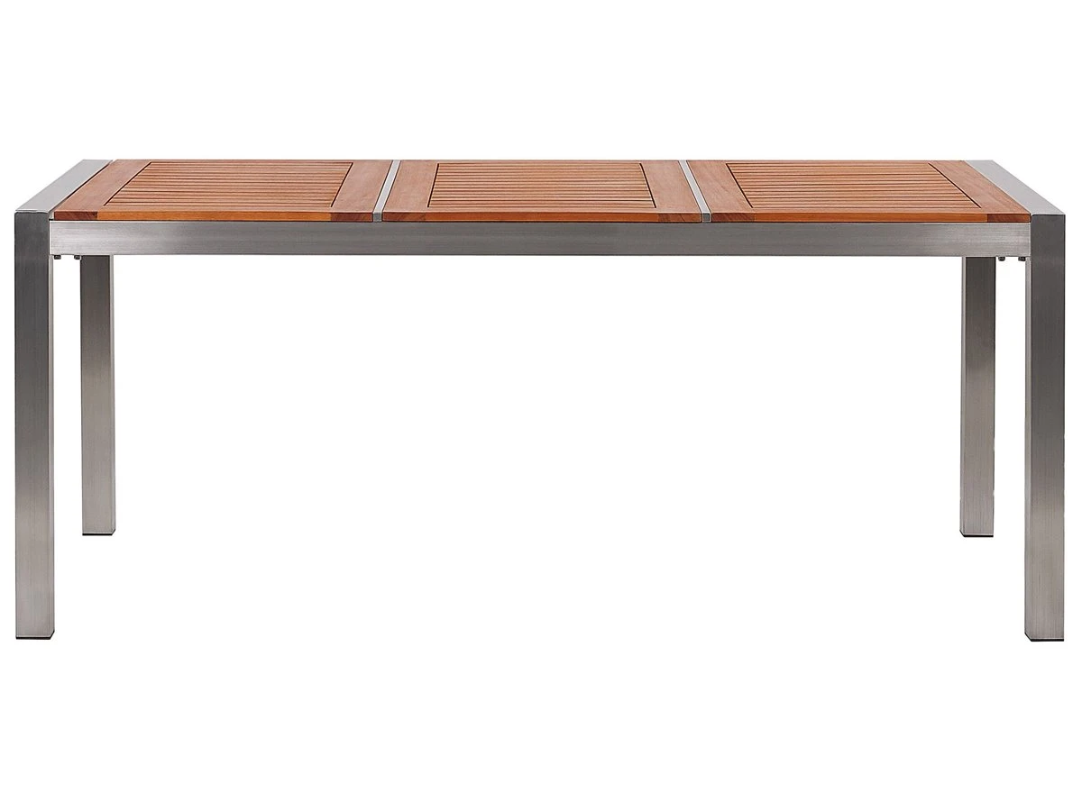Mesa De Comedor De Metal/madera De Eucalipto Clara/plateado 180 X 90 Cm GROSSETO 7 Mesa De Comedor De Metal/madera De Eucalipto Clara/plateado 180 X 90 Cm GROSSETO - Imagen 5