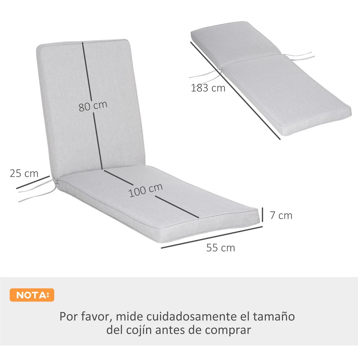 Outsunny Conjunto De 2 Cojines Para Tumbona De Exterior 183x55x7 Cm Desenfundables Lavables Y Acolchados Almohadillas De Algodón Para Sillas De Jardín Terraza Balcón Gris 5 Outsunny Conjunto De 2 Cojines Para Tumbona De Exterior 183x55x7 Cm Desenfundables Lavables Y Acolchados Almohadillas De Algodón Para Sillas De Jardín Terraza Balcón Gris - Imagen 3