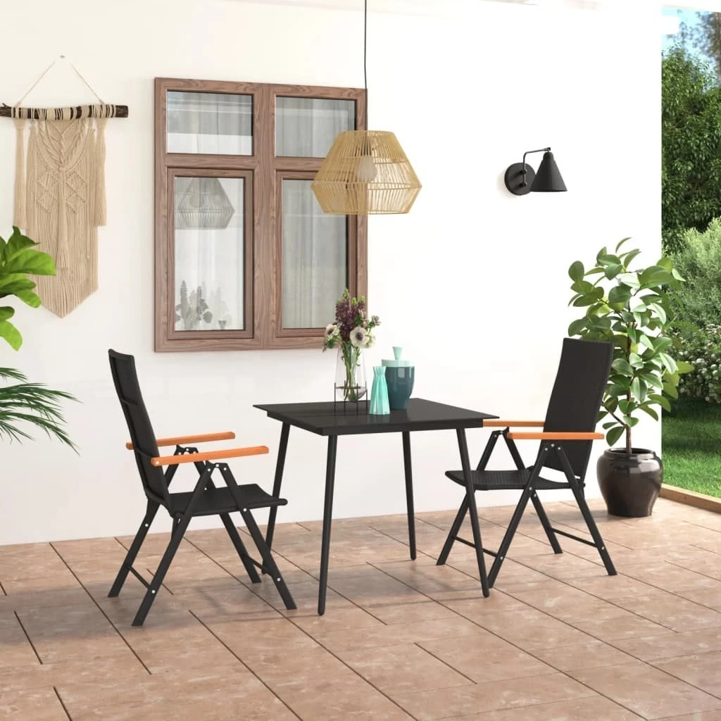 Juego De Comedor Para Jardín 3 Piezas Negro Y Marrón VidaXL 5 Juego De Comedor Para Jardín 3 Piezas Negro Y Marrón VidaXL - Imagen 3