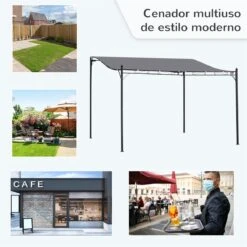 Outsunny Pérgola De Jardín 4x3 M Cenador Montado En Pared Con Toldo Y 4 Orificios De Drenaje Marco De Metal Y Poliéster 180 G/m² Para Patio Terraza Gris -OUTSUNNY TIENDA 3c9e3b9733a12a5e2f7e3f7ccc0f80e1efb782e8 493850e4f07640d99a1cbab07cea9fc3