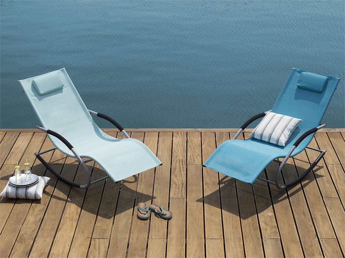 Tumbona De Jardín Mecedora Azul CARANO 3 Tumbona De Jardín Mecedora Azul CARANO