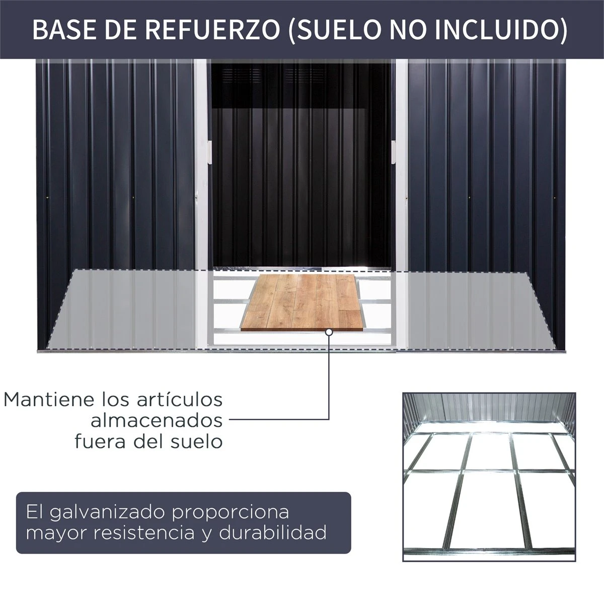 Outsunny Cobertizo De Jardín 322x277x192 Cm Base De 8,25 M² Caseta De Exterior Metálica Para Almacenamiento De Herramientas Con 2 Puertas Correderas Y 4 Ventanas Gris 9 Outsunny Cobertizo De Jardín 322x277x192 Cm Base De 8,25 M² Caseta De Exterior Metálica Para Almacenamiento De Herramientas Con 2 Puertas Correderas Y 4 Ventanas Gris - Imagen 7