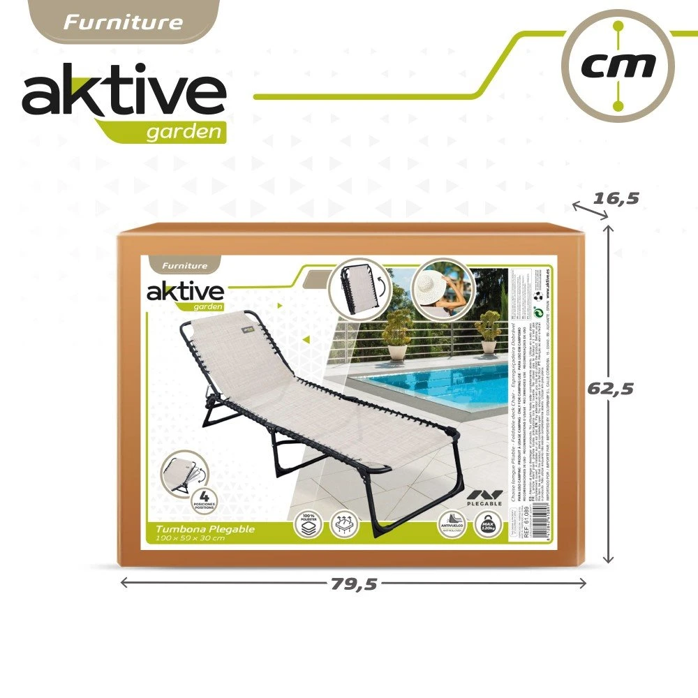 Tumbona Plegable Multiposición Crema Aktive 9 Tumbona Plegable Multiposición Crema Aktive - Imagen 7