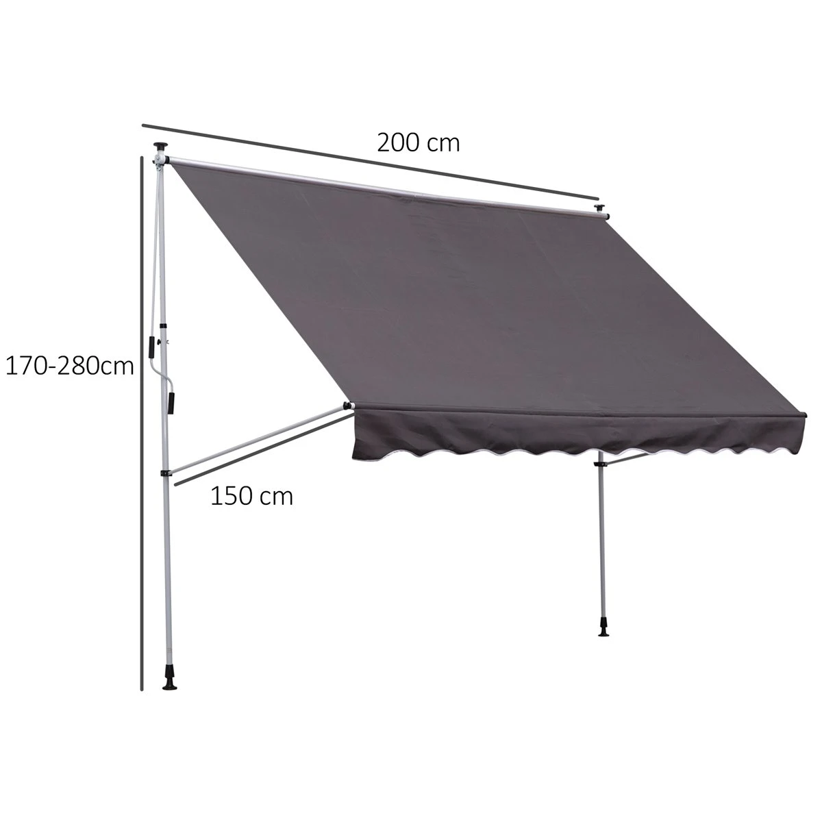 Outsunny Toldo Manual Retráctil 200x150 Cm Con Manivela De Aluminio Ángulo Ajustable Protección Solar Para Terraza Balcón Jardín Patio Gris 5 Outsunny Toldo Manual Retráctil 200x150 Cm Con Manivela De Aluminio Ángulo Ajustable Protección Solar Para Terraza Balcón Jardín Patio Gris - Imagen 3