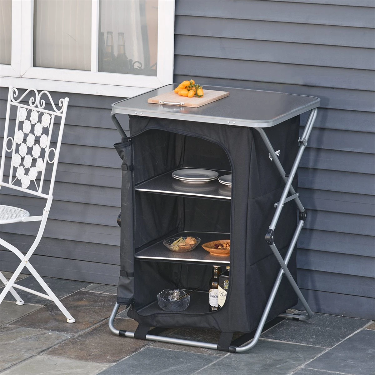Outsunny Armario Cocina De Camping Plegable Con Paravientos 3 Estantes Bolsa De Almacenamiento Encimera 58X65x93 Cm Para Exterior Acampadas Picnics Tela Oxford Negro 4 Outsunny Armario Cocina De Camping Plegable Con Paravientos 3 Estantes Bolsa De Almacenamiento Encimera 58X65x93 Cm Para Exterior Acampadas Picnics Tela Oxford Negro - Imagen 2