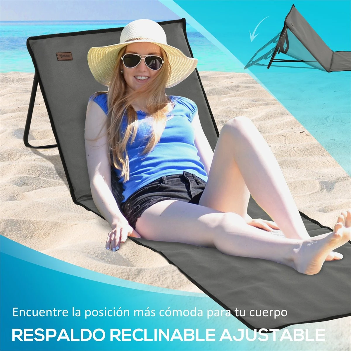 Outsunny Conjunto De 2 Esterillas De Playa Plegable Esteras Acolchadas Con Respaldo Reclinable Y Bolsa De Transporte Para Jardín Camping 142x51x40 Cm Gris 7 Outsunny Conjunto De 2 Esterillas De Playa Plegable Esteras Acolchadas Con Respaldo Reclinable Y Bolsa De Transporte Para Jardín Camping 142x51x40 Cm Gris - Imagen 5