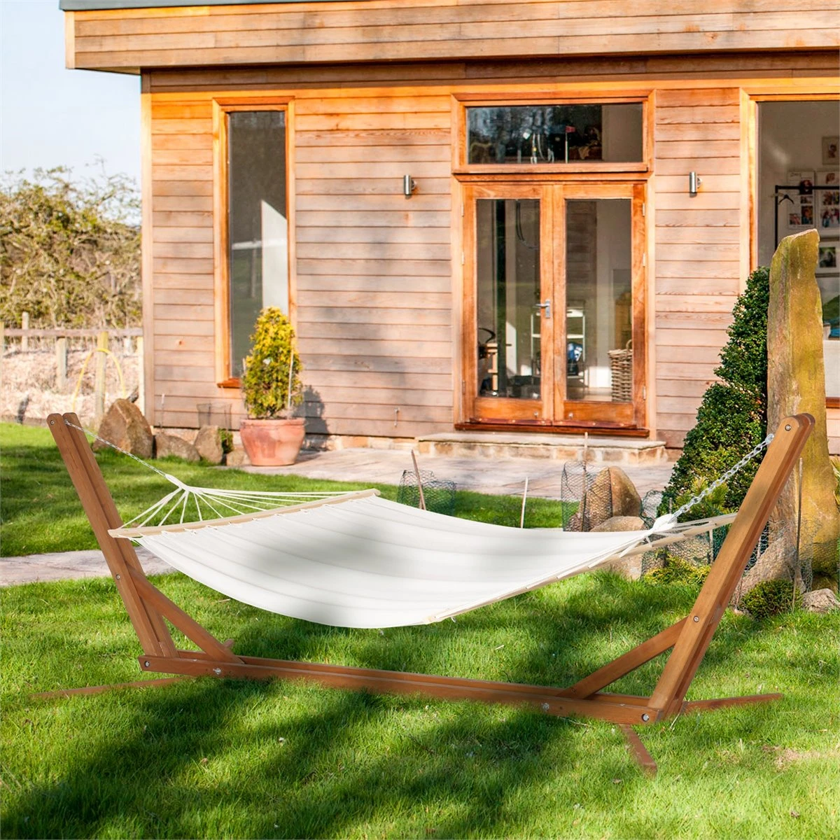 Outsunny Soporte Para Hamaca De Madera Plegable Ajustable De 3 Niveles Estructura Para Hamaca 217-380 Cm De Longitud Carga Máx. 150 Kg Para Jardín Terraza 388x152x89 Cm Teca 4 Outsunny Soporte Para Hamaca De Madera Plegable Ajustable De 3 Niveles Estructura Para Hamaca 217-380 Cm De Longitud Carga Máx. 150 Kg Para Jardín Terraza 388x152x89 Cm Teca - Imagen 2