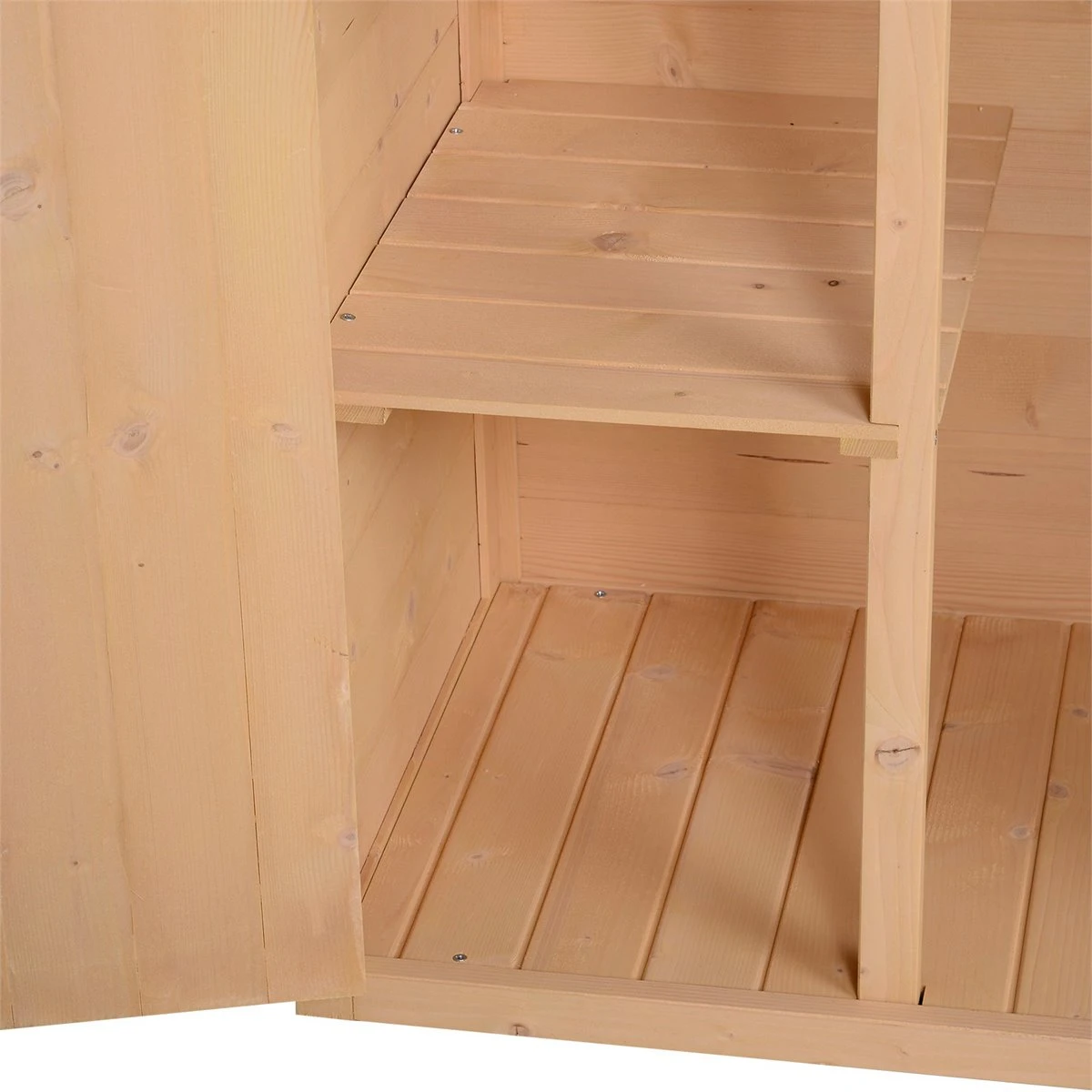 Outsunny Caseta De Jardín De Madera 75x56x115 Cm Armario Cobertizo De Exterior Para Herramientas Con 3 Estantes Interiores Puerta Con Pestillo Y Techo Asfáltico Natural 13 Outsunny Caseta De Jardín De Madera 75x56x115 Cm Armario Cobertizo De Exterior Para Herramientas Con 3 Estantes Interiores Puerta Con Pestillo Y Techo Asfáltico Natural - Imagen 11