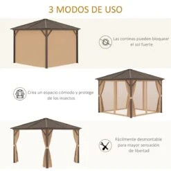 Outsunny Cenador De Jardín 3x3 M Marco De Aluminio Con 4 Cortinas Laterales 4 Mosquiteras Y Gancho Para Lámpara Gazebo Pabellón Para Exterior Patio Fiestas Marrón -OUTSUNNY TIENDA 4071a60a6eae39ab4f7cc7054a9a34155dda522e 8bce68569f9a4c95b982e13cb29ad3af