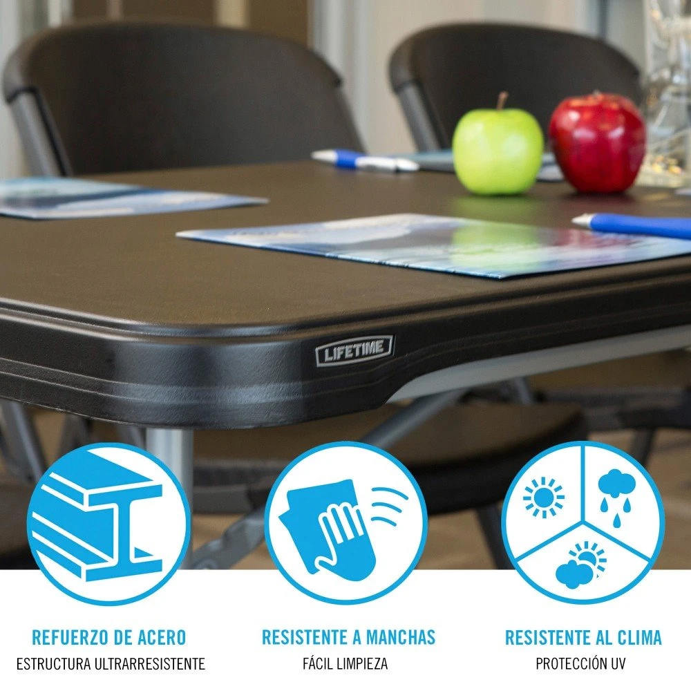 Mesa Rectangular Patas Plegables Negro LIFETIME 182 X 76 X 73,5 Cm 6 Mesa Rectangular Patas Plegables Negro LIFETIME 182 X 76 X 73,5 Cm - Imagen 4