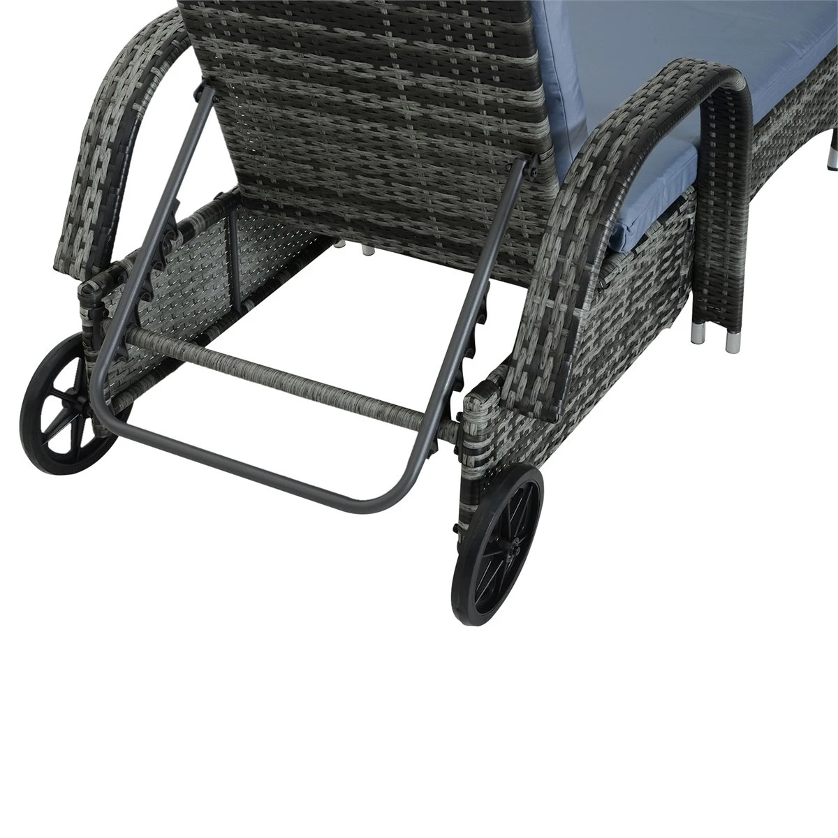 Outsunny Tumbona De Ratán De Jardín Chaise Longue Con Respaldo Ajustable En 5 Posiciones Cojines Acolchados Reposacabezas Y 2 Ruedas 200x73x30-103 Cm Gris 8 Outsunny Tumbona De Ratán De Jardín Chaise Longue Con Respaldo Ajustable En 5 Posiciones Cojines Acolchados Reposacabezas Y 2 Ruedas 200x73x30-103 Cm Gris - Imagen 6