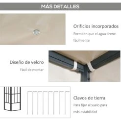 Outsunny Pérgola De Pared 3x3 M Cenador De Jardín Con Toldo Protección Solar Y 2 Orificios De Drenaje Gazebo Carpa De Metal Para Fiestas Celebraciones Patio Exterior Beige -OUTSUNNY TIENDA 43521daaebab8b952f1280f7b09e7769d633c757 b32d12b039f9439599b5460ea94cc776