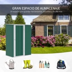 Outsunny Caseta De Jardín 1,07 M² 142x84x189 Cm Cobertizo Exterior De Acero Galvanizado Con Puerta Cerradura Y Orificios De Drenaje Para Almacenamiento De Herramientas Verde -OUTSUNNY TIENDA 436a7694c37e484485e070e0751565d099904e99 9d1f0d71a51d4a149127994e2ae6b152