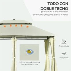 Outsunny Carpa De Jardín 4x3 M Cenador Con Doble Techo 6 Cortinas Laterales Luz LED Con Panel Solar Para Patio Terraza Color Crema 14 Outsunny Carpa De Jardín 4x3 M Cenador Con Doble Techo 6 Cortinas Laterales Luz LED Con Panel Solar Para Patio Terraza Color Crema -OUTSUNNY TIENDA 43f9f46d7605b1c6feb241dc8b4999ad27108b65 4fd70c385b0145efa861b41ebb102537