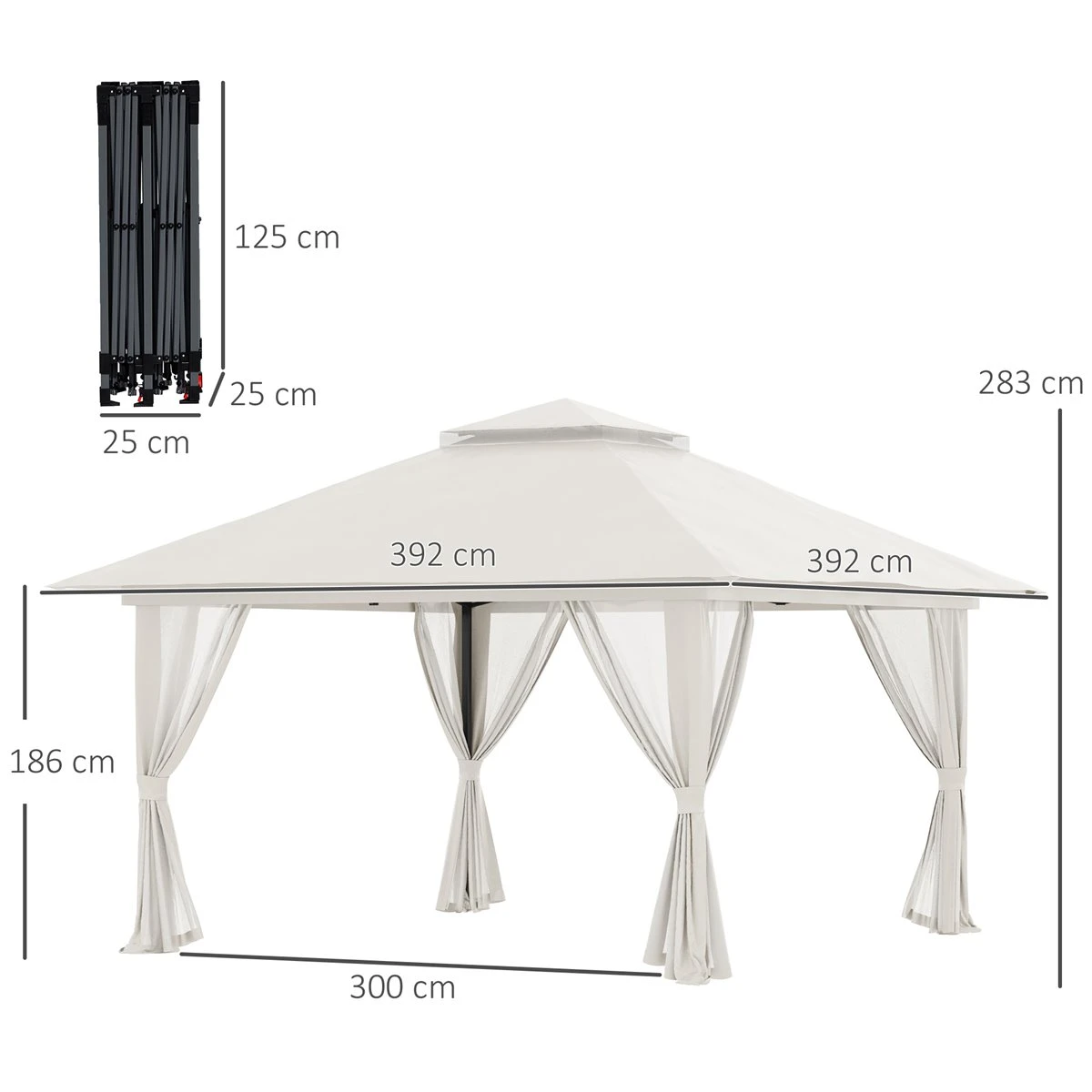 Outsunny Carpa Plegable Pop-up 3,92x3,92x2,83 M Cenador De Jardín Con Altura Ajustable Protección UV50+ Doble Techo Mosquiteras Y Bolsa De Ruedas Para Fiestas Camping Crema 5 Outsunny Carpa Plegable Pop-up 3,92x3,92x2,83 M Cenador De Jardín Con Altura Ajustable Protección UV50+ Doble Techo Mosquiteras Y Bolsa De Ruedas Para Fiestas Camping Crema - Imagen 3